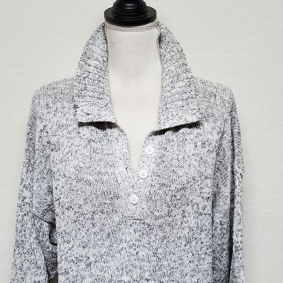 VINTAGE 1970s Erika Gray Black Speckle Knit High Low V-neck Wide Belt Dress M - Picture 6 of 14